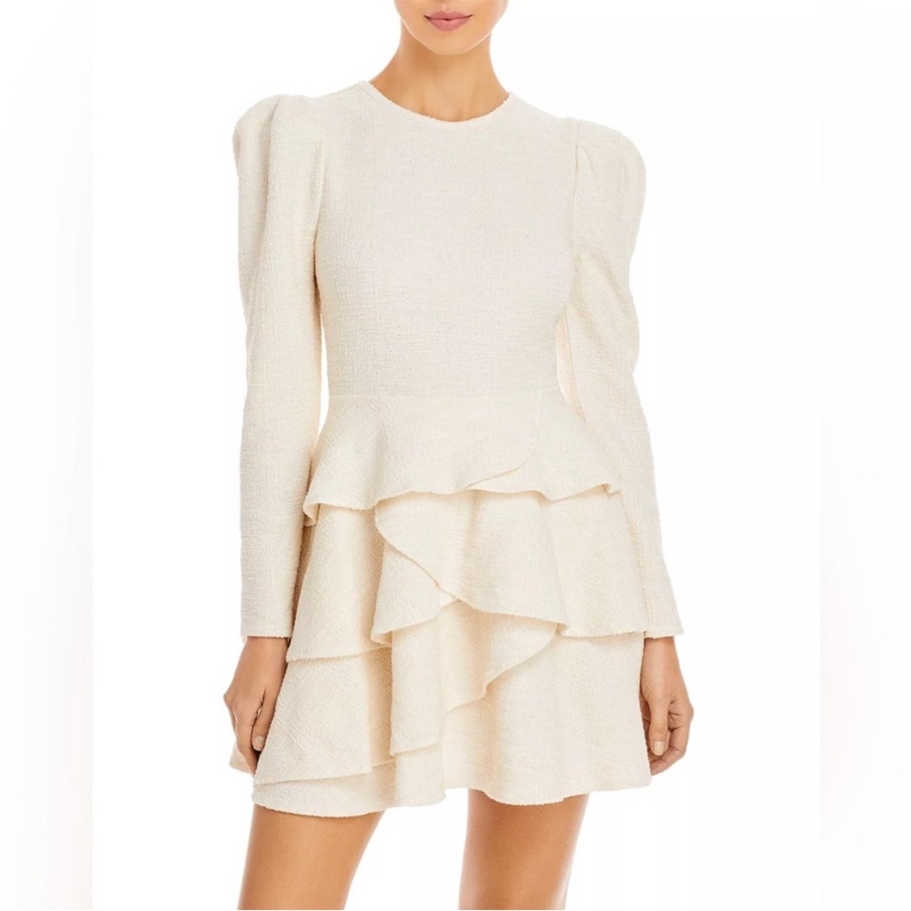 NWT Aqua Tweed Puff Long Sleeve Ruffle Bottom Ivory Spring Wedding Dress Size XS